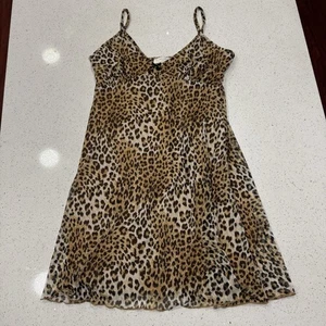 See You Monday Mesh Mini Dress M Cheetah V Neck Slip Dress 90’s Y2K Babydoll - Picture 1 of 9