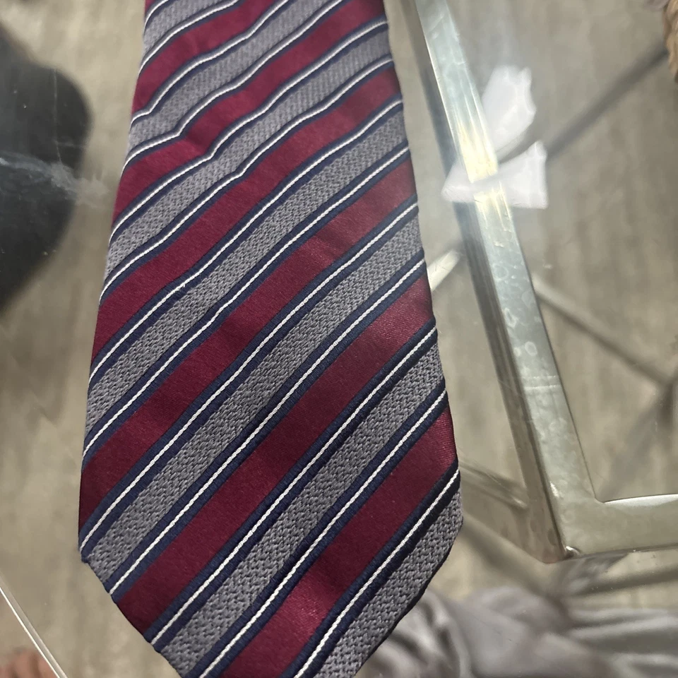 Corbata Zara Hombre Seda Diagonal Rayas Hombres Repp Cuello 59 x 3.75" Marrón Rosa Nueva con Etiquetas Foto 1 de 3