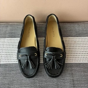 Talbots Black Driving Moccasins Pebbled Leather Slip On Shoes Tassels Size 5.5 - Picture 1 of 8