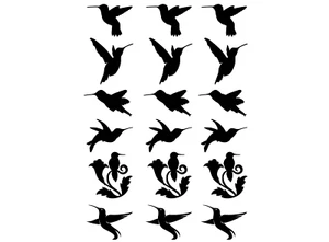 Hummingbird Variety 18 pcs 1 Inch Black Fused Glass Decals - Picture 1 of 1