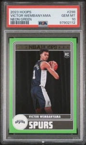 2023-24 Panini NBA Hoops Victor Wembanyama RC PSA 10 Neon Green Rookie Card #298 - Picture 1 of 2