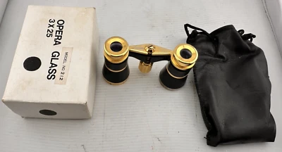 Vintage Selsi Opera Glass 3 x 25 Black & Gold Korea Original Box Pleather Holder - Image 1 of 4