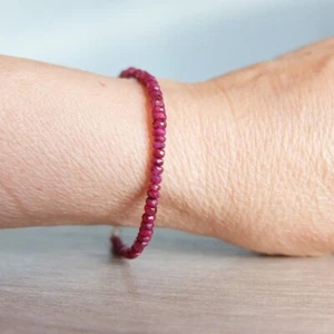 A++ Dainty Pink Ruby Faceted Rondelle Gemstone Beaded Bracelets 6-8'' Women Gift - Picture 1 of 14