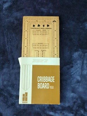 Vintage Hansen Large Size Cribbage Board, Wood With Metal Pegs, 6x14", Taiwan - Image 1 of 4
