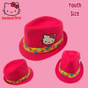 HELLO KITTY SANIRO PINK CANVAS FEDORA! RAINBOW BRAIDED ACCENT. YOUTH SIZE. S/M - Picture 1 of 10