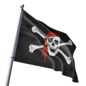 3x5' Feet Jolly Roger Pirate Bandana Red Hat Skull Crossbones Flag Indoor Banner - Picture 1 of 3