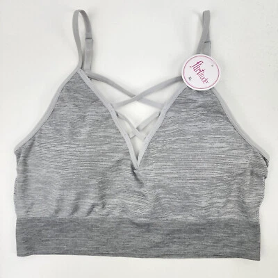 New Flirtitude Women Jrs XL Strappy Front Bralette Adjustable Straps Gray Stripe - Image 1 of 4