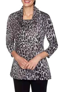 Ruby Rd Women's Paint the Town Red Cowl Neck Leopard Print Top, 2X. - Picture 1 of 2