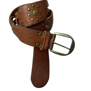 Hollister Brown Leather Belt Womens Large Brass Buckle Twisted Preppy 1.75in - Picture 1 of 6