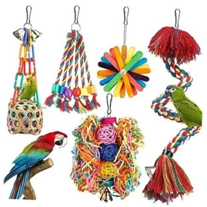 Bird Toys Bird Rope Perch with Bell Colorful Bird Chewing Shredding Foraging - Picture 1 of 7