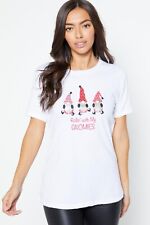 Christmas Gonk Tshirt Ladies Rollin With My Gnomies Glitter UK Size 16/18 9800