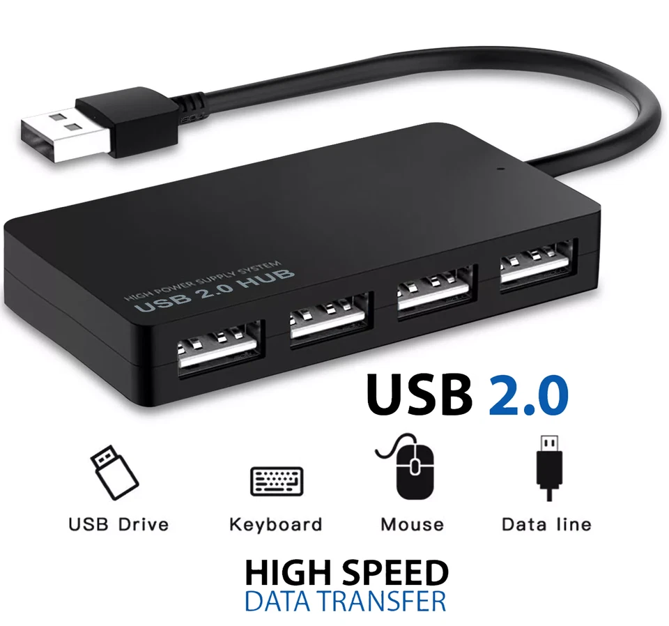 High Speed 4 Port USB HUB 2.0 Multi Splitter Expansion Desktop PC Laptop Adapter - Image 1 of 1
