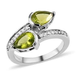 AMERICAN 1.65CTW Natural Arizona Peridot & Natural White Zircon Platinum Plated - Picture 1 of 5