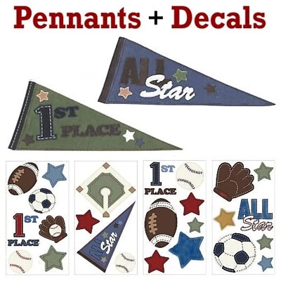 Nojo The Big Game Sports ~ 2 Fabric Pennants + 4pk Removable Wall Decal Stickers - Image 1 of 4