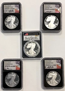 Set of 5 Hand Signed First Day Issue 2022 W Proof American Silver Eagle PF70 NGC - Picture 1 of 11