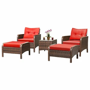 5 PCS Patio Rattan Wicker Furniture Set Sofa W/ Cushions Outdoor Brand New - Picture 1 of 8