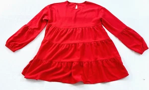girl's blouse size medium (10-12) red tiered long sleeve round neck polyester - Picture 1 of 8
