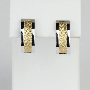 George Carter Jessop 14k Yellow & White Gold Women's Curved Omega Earrings - Picture 1 of 2