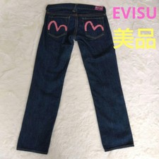 EVISU Jeans Denim Indigo Pink Seagull Paint DONNA W28 Used