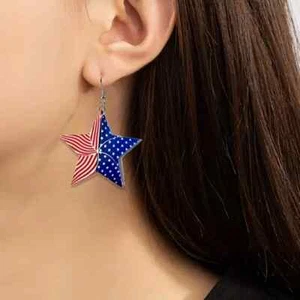 Patriotic USA Acrylic Geometric Stars Dangle Earrings Independence Day - Picture 1 of 4