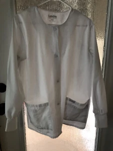 Landau 7525 Women's Premium Crew Neck Warm-Up Scrub Jacket, White, Medium Snap - Picture 1 of 5
