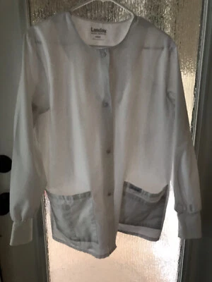 Landau 7525 Women's Premium Crew Neck Warm-Up Scrub Jacket, White, Medium Snap - Image 1 of 4