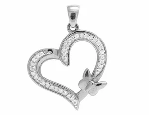 Ladies 10K White Gold Genuine Diamonds Butterfly Heart Designer Pendant 0.10ct - Picture 1 of 7
