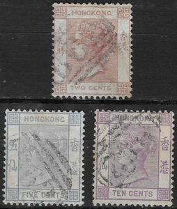 HONGKONG 1880 WMK. CROWN CC. 2c, 5c, 10c. GUT GEBRAUCHT. sg. 28 - 30. (E16) - Bild 1 von 2