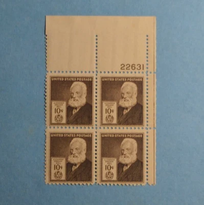 US Stamp #893 Alexander Graham Bell 10c - Plate Block of 4 - MNH - CV $40.00 - Image 1 of 3