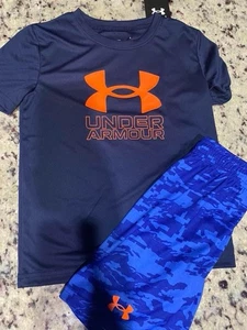 Under Armour Boys Short Set NWT Size 7 Orange Blue - Picture 1 of 1