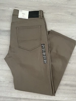 MARKS & SPENCER M&S MENS MOLE BROWN 360 FLEX STRAIGHT FIT SUPER STRETCH JEANS Waist 34” Leg 29”