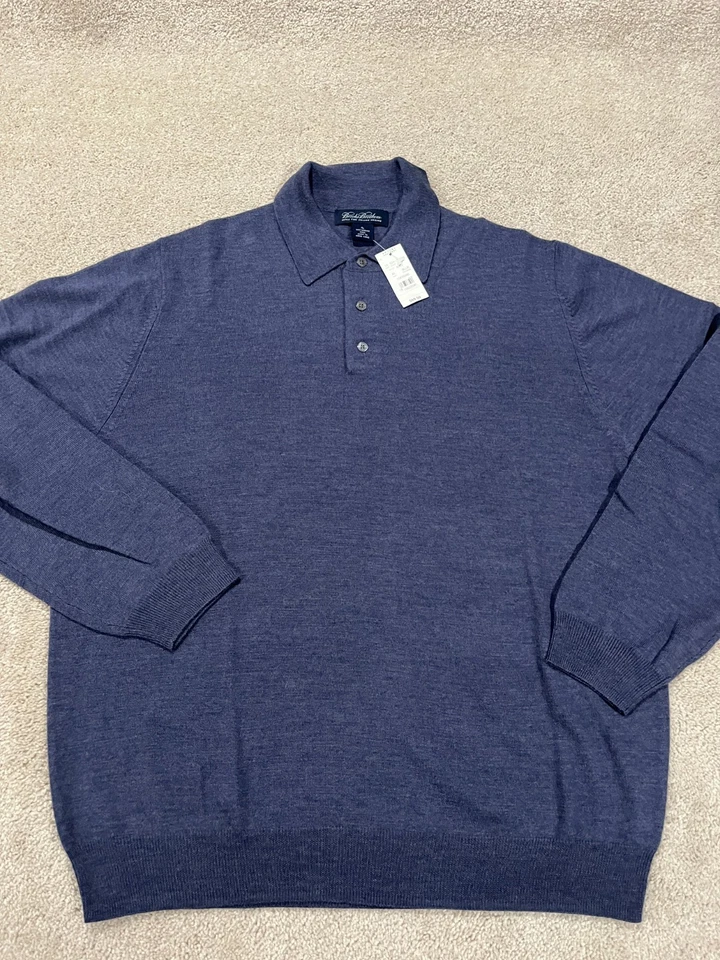 Suéter Brooks Brothers Para Hombre Extra Grande Azul Extra Fino Italiano Merino Polo Foto 1 de 4
