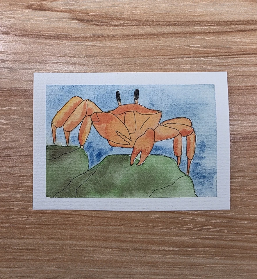 ACEO Original Watercolor Art Card -  Sea Crab - 3.5 x 2.5 Inch - Image 1 of 1