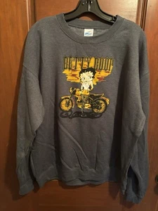 NWT Large Unisex Mens/Womens Brisco Gray Betty Boop with a Motorcycle - Picture 1 of 7