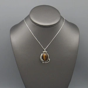 Collar colgante estilo navajo de plata de ley y ojo de tigre - Imagen 1 de 5