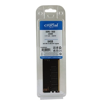 Crucial 64GB  1x 64GB DDR5-5600 PC5-44800 CL46 Single Channel Desktop Memory NEW - Image 1 of 3
