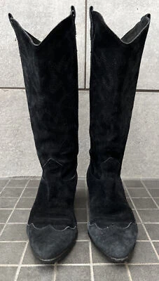 De Colección Bandolino Negro Gamuza Cuero Vaquera Western Botas Cosidas Para Mujer Talla 7 N Foto 1 de 4