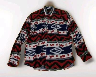 VTG 90s Cowboy Western Aztec Rancher Navajo Pattern Casual Button Down Shirt L - Image 1 of 4