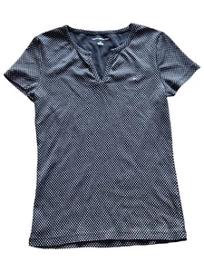 Tommy Hilfiger Women's Split Neck SS T Shirt Top Sz S Black White Polka Dot Logo - Picture 1 of 8