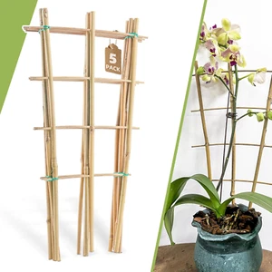 5 Pack 16" Bamboo Trellis for Climbing Plants-Natural Garden Ladder Fan -Shaped - Picture 1 of 6