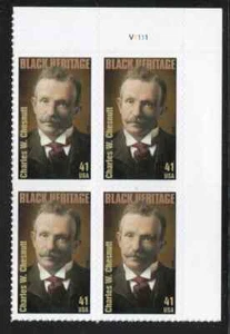 US Charles W. Chestnutt Black Heritage 41c Stamp Plate Block of 4 Scott #4222 - Picture 1 of 1