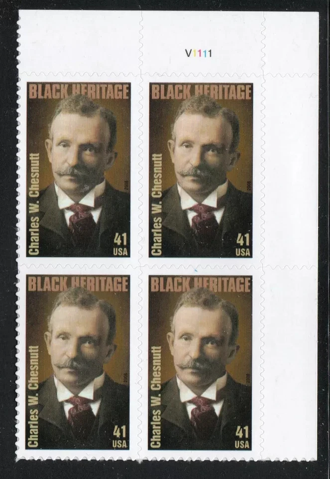 US Charles W. Chestnutt Black Heritage 41c Stamp Plate Block of 4 Scott #4222 - Image 1 of 1