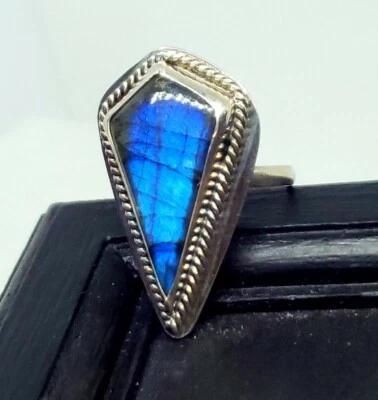 Anillo Cristal Labradorita Hecho a Mano Plata de Ley Artesanal Hecho a Mano 925 Foto 1 de 4