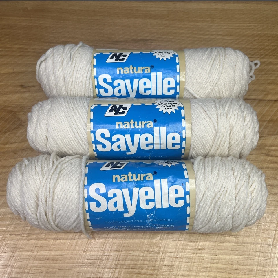 Vtg Natura Sayelle Yarn 3 Skeins Fisherman Beige 336 Acrylic 3.5 oz Each - Image 1 of 4