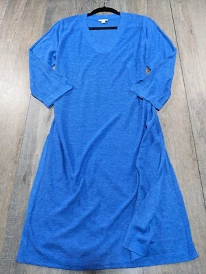 Vestido J Jill Mujer Pequeño Alto Azul Manga 3/4 Tejido Cuello en V Midi Funda Preppy Foto 1 de 4