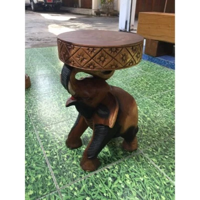 Wood Carved Elephant Chair Stool Handmade  - Image 1 of 2