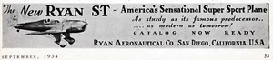 VIER 1930er Jahre Ryan ST Flugzeug Werbung 2/4/2025b - Bild 1 von 4