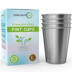 Stainless Steel Pint Cups Water Tumblers 16 oz - Unbreakable, BPA Free, Stack... - Picture 1 of 5