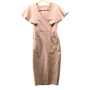 ASOS Midi-Bleistiftkleid mit Engelsärmeln Größe 4 Altrosa V-Ausschnitt formell Cocktail - Bild 1 von 11
