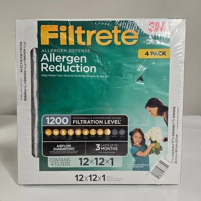 Filtrete 3M 4 Pack Allergen Reduction 1200 12 x 1 2 x 1 Merv 11 Air Filters NEW - Image 1 of 4